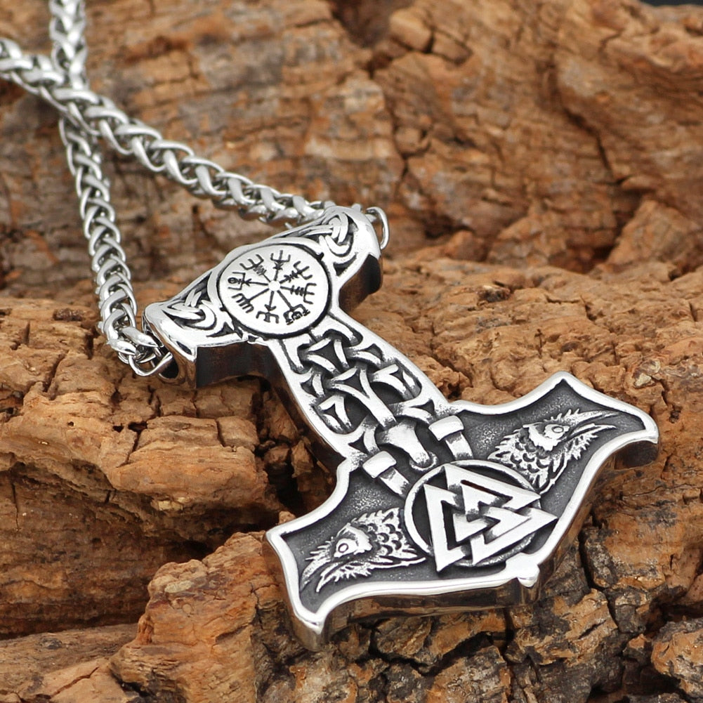 Ravens of Odin Mjolnir Necklace - Viking Valor