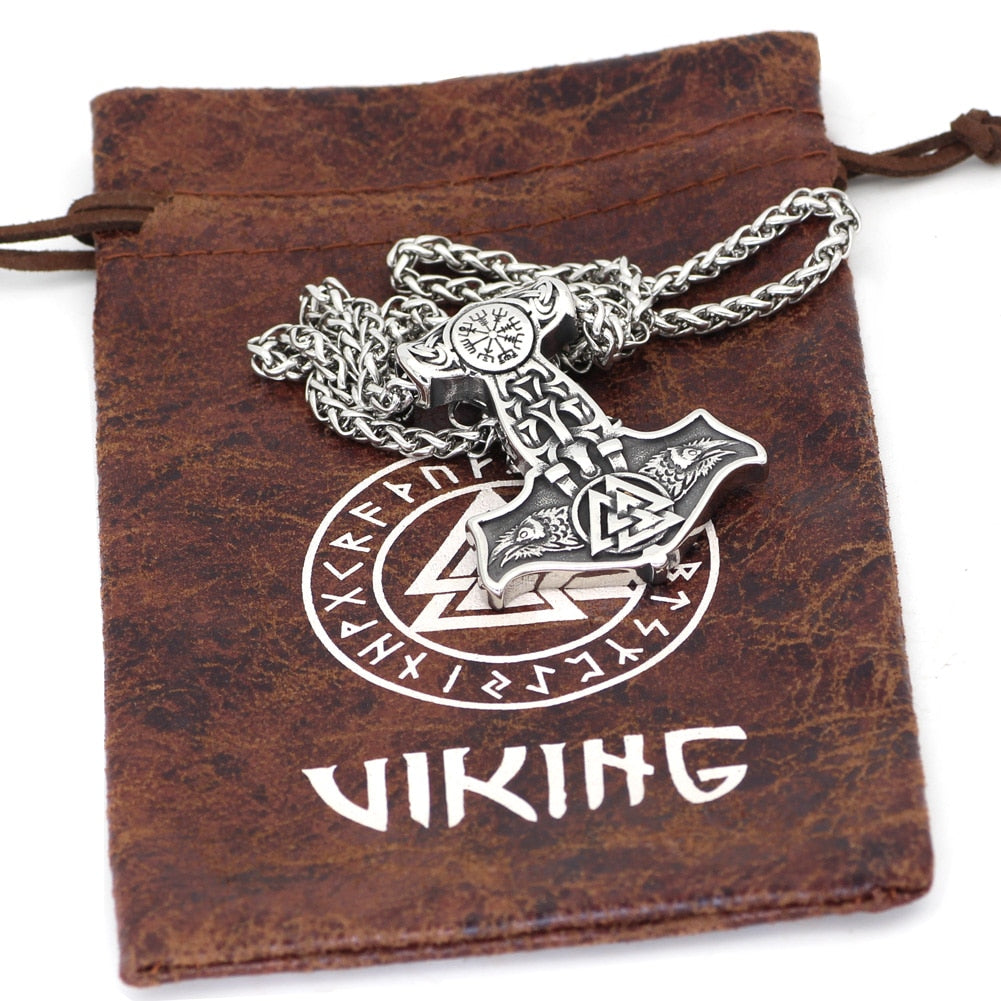 Ravens of Odin Mjolnir Necklace - Viking Valor