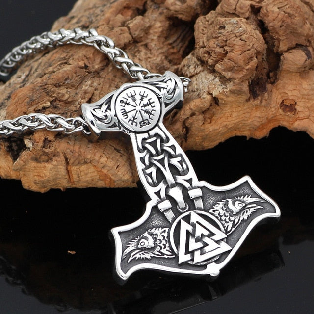 Ravens of Odin Mjolnir Necklace - Viking Valor