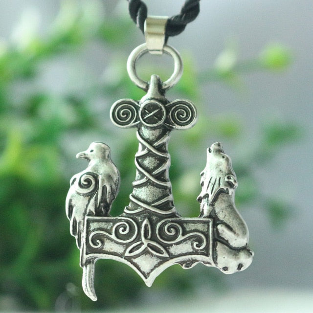 Mjolnir Wolf and Raven Necklace - Viking Valor
