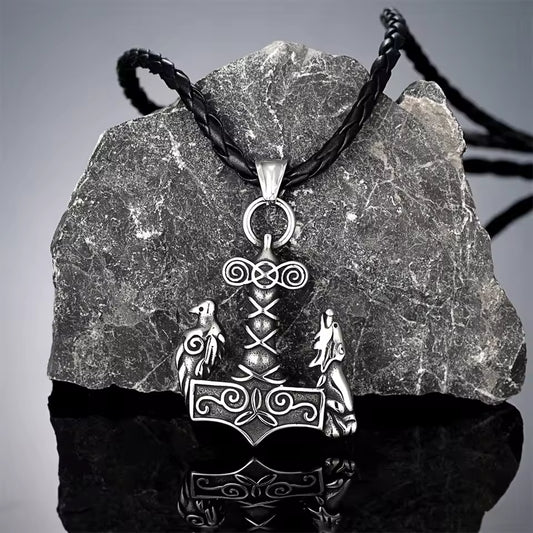 Mjolnir Wolf and Raven Necklace