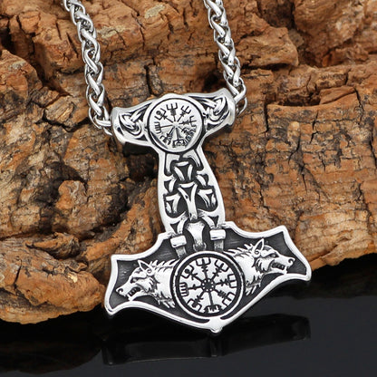 Wolves of Odin Mjolnir Necklace - Viking Valor