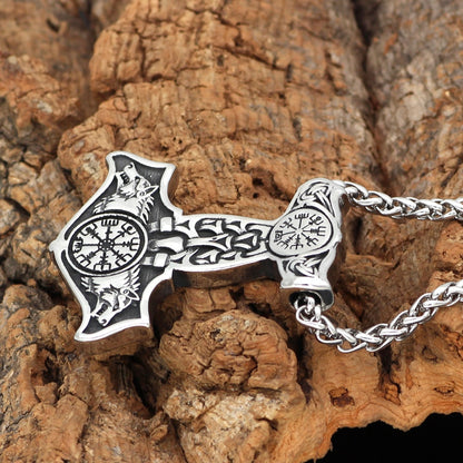 Wolves of Odin Mjolnir Necklace - Viking Valor