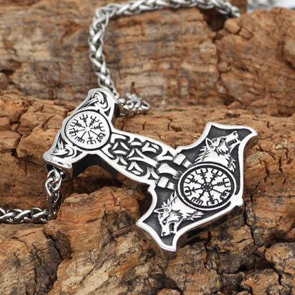 Wolves of Odin Mjolnir Necklace - Viking Valor