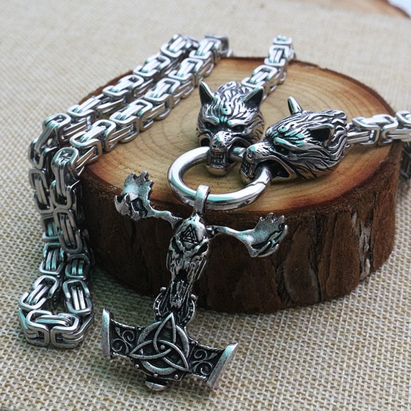 Stag Skull Mjolnir Amulet